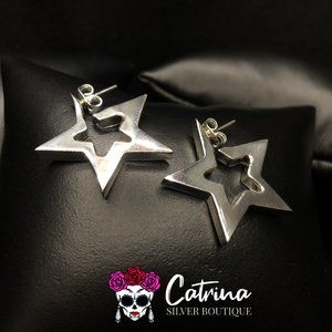 925 Sterling Silver Star Frame Earrings